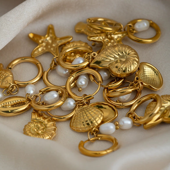 Wholesale Women's Geometric Starfish Shell Pearl Pendant Earrings Stainless Steel Pvd Furnace Vacuum Real Gold Plating