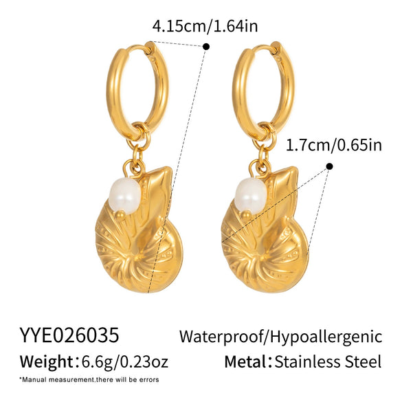 Wholesale Women's Geometric Starfish Shell Pearl Pendant Earrings Stainless Steel Pvd Furnace Vacuum Real Gold Plating