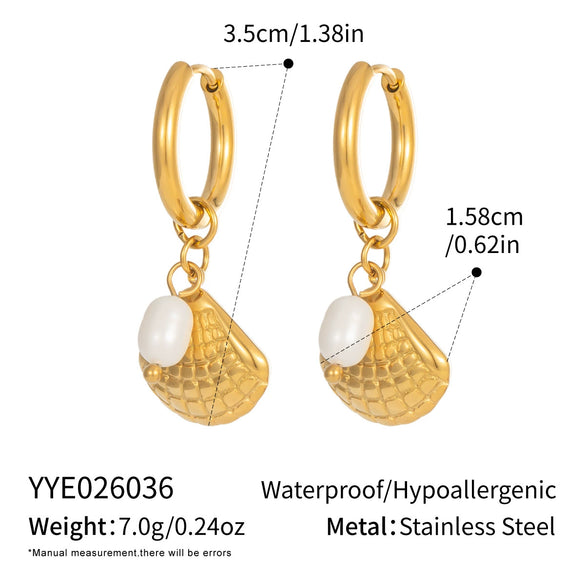 Wholesale Women's Geometric Starfish Shell Pearl Pendant Earrings Stainless Steel Pvd Furnace Vacuum Real Gold Plating