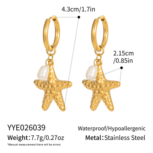Wholesale Women's Geometric Starfish Shell Pearl Pendant Earrings Stainless Steel Pvd Furnace Vacuum Real Gold Plating