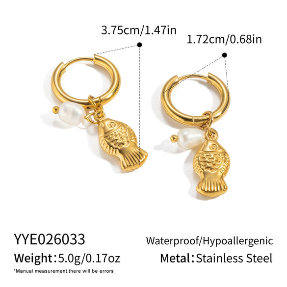 Wholesale Women's Geometric Starfish Shell Pearl Pendant Earrings Stainless Steel Pvd Furnace Vacuum Real Gold Plating