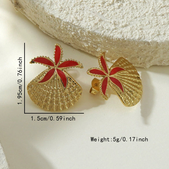 Wholesale Women's Geometric Starfish Shell Stainless Steel Drip Oil Earrings Vacation Style