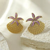 Wholesale Women's Geometric Starfish Shell Stainless Steel Drip Oil Earrings Vacation Style