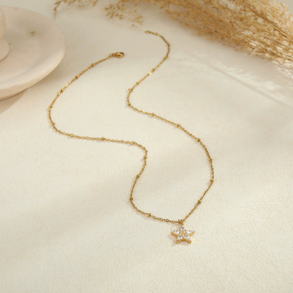 Wholesale Women's Geometric Starshaped Moon Pendant Stainless Steel 18K Electroplated Necklace