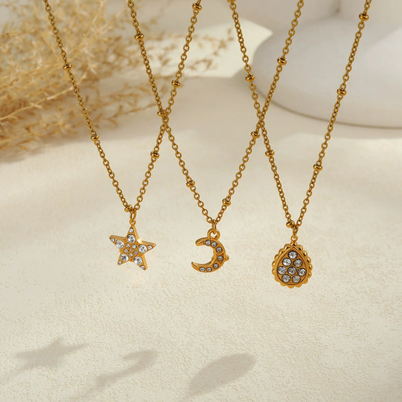 Wholesale Women's Geometric Starshaped Moon Pendant Stainless Steel 18K Electroplated Necklace