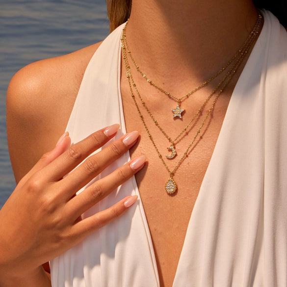 Wholesale Women's Geometric Starshaped Moon Pendant Stainless Steel 18K Electroplated Necklace