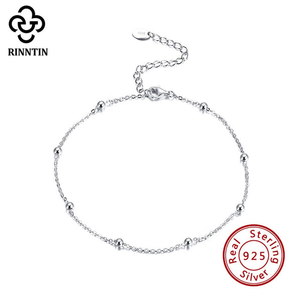 Wholesale Women's Geometric 925 Sterling Silver Anklet With Platinum Transfer Beads