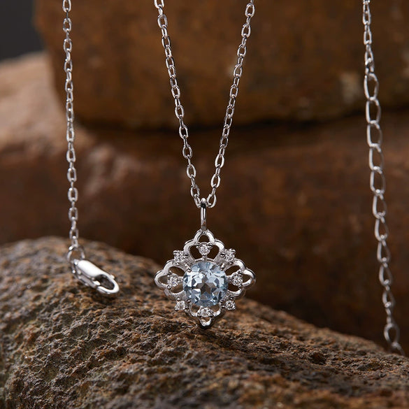 Wholesale Women's Geometric 925 Sterling Silver 18K Gold Plated Natural Color Treasure Pendant Necklace With Gem Setting