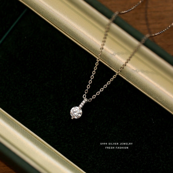 Wholesale Women's Geometric Sterling Silver Moissanite Inlay Pendant Necklace With Cross Chain