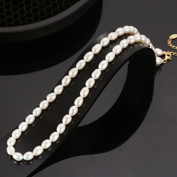 Wholesale Women's Geometric 925 Sterling Silver Natural Freshwater Pearl Baroque Adjustable Necklace With Electroplating And Cross Chain
