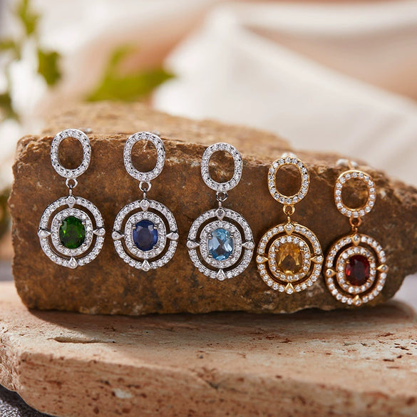 Wholesale Women's Geometric Sterling Silver 925 Plated 18K Gold Set With Gems Earrings