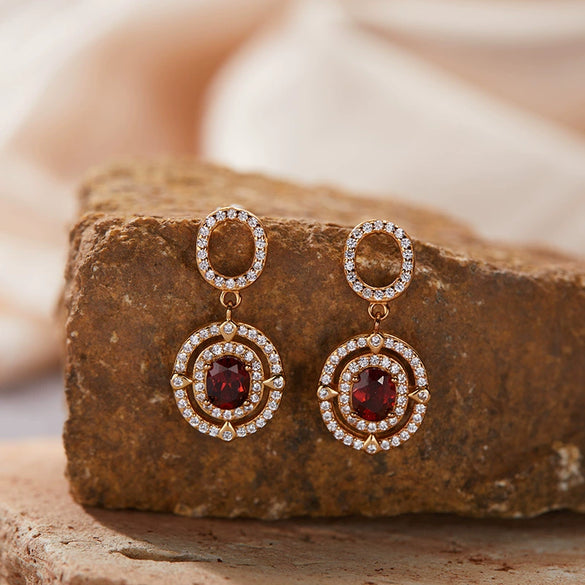 Wholesale Women's Geometric Sterling Silver 925 Plated 18K Gold Set With Gems Earrings