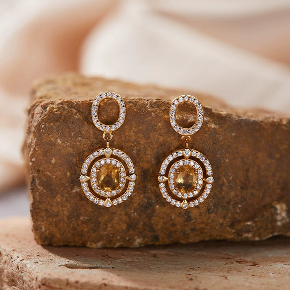 Wholesale Women's Geometric Sterling Silver 925 Plated 18K Gold Set With Gems Earrings