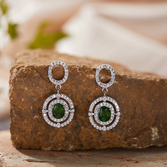 Wholesale Women's Geometric Sterling Silver 925 Plated 18K Gold Set With Gems Earrings