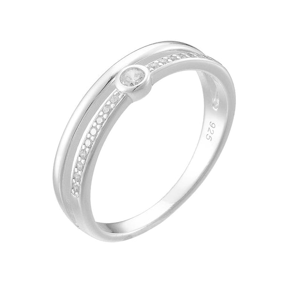 Wholesale Women's Geometric Sterling Silver Ring With Micro Inlaid Zircon And Diamond Design