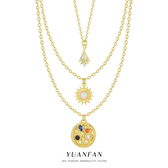 Wholesale Women's Geometric 925 Sterling Silver Zirconia Flower Pendant Cross Chain Necklace