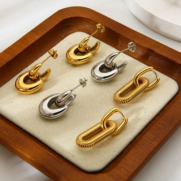 Wholesale Women's Geometric Stripe 18K Gold Plated Stainless Steel Earrings