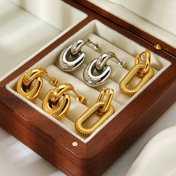Wholesale Women's Geometric Stripe 18K Gold Plated Stainless Steel Earrings