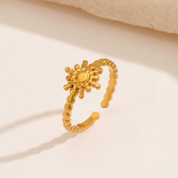 Wholesale Women's Geometric Style Adjustable Opening Titanium Steel Ring With 18K Gold Plated Electroplating
