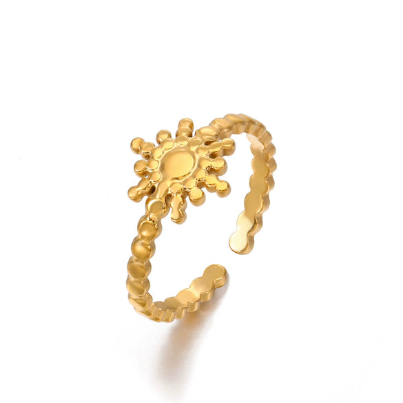 Wholesale Women's Geometric Style Adjustable Opening Titanium Steel Ring With 18K Gold Plated Electroplating
