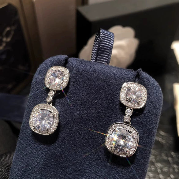Wholesale Women's Geometric Style Copper Earrings With Shiny Zircon Design