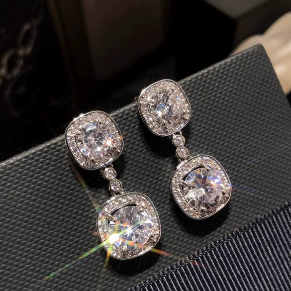 Wholesale Women's Geometric Style Copper Earrings With Shiny Zircon Design