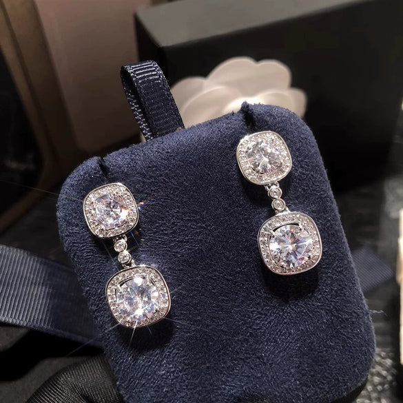 Wholesale Women's Geometric Style Copper Earrings With Shiny Zircon Design