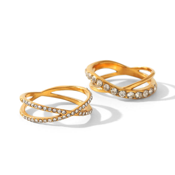 Wholesale Women's Geometric Style Electroplated Stainless Steel Cross Line Ring Jewelry Accessories