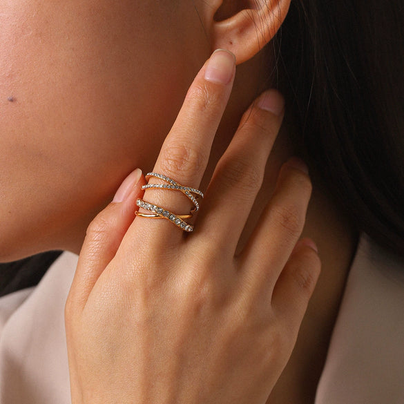 Wholesale Women's Geometric Style Electroplated Stainless Steel Cross Line Ring Jewelry Accessories