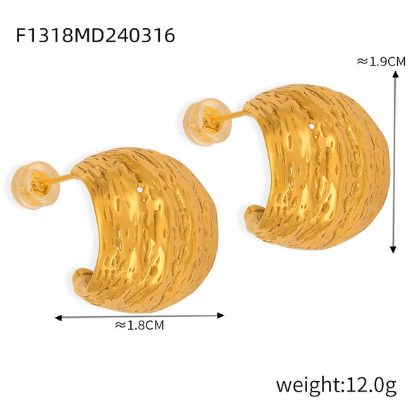 Wholesale Women's Geometric Style 316L Stainless Steel 18K Gold Plated Multilayer Line Texture Stitching Earrings