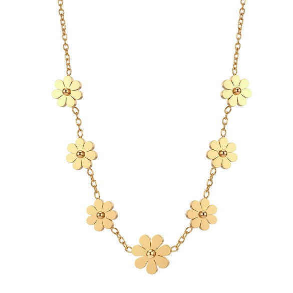 Wholesale Women's Geometric Sunflower Daisy 18K Gold Electroplated Calendering Chain Necklace