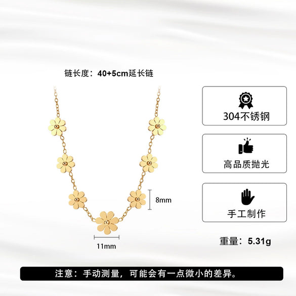 Wholesale Women's Geometric Sunflower Daisy 18K Gold Electroplated Calendering Chain Necklace