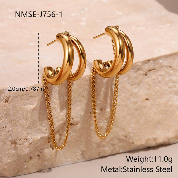 Wholesale Women's Geometric Tassel Stainless Steel Electroplated Gold Earrings Fashion Jewelry