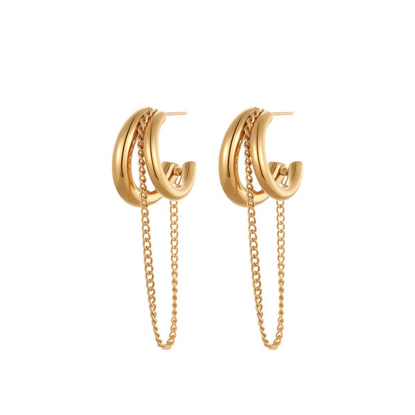 Wholesale Women's Geometric Tassel Stainless Steel Electroplated Gold Earrings Fashion Jewelry