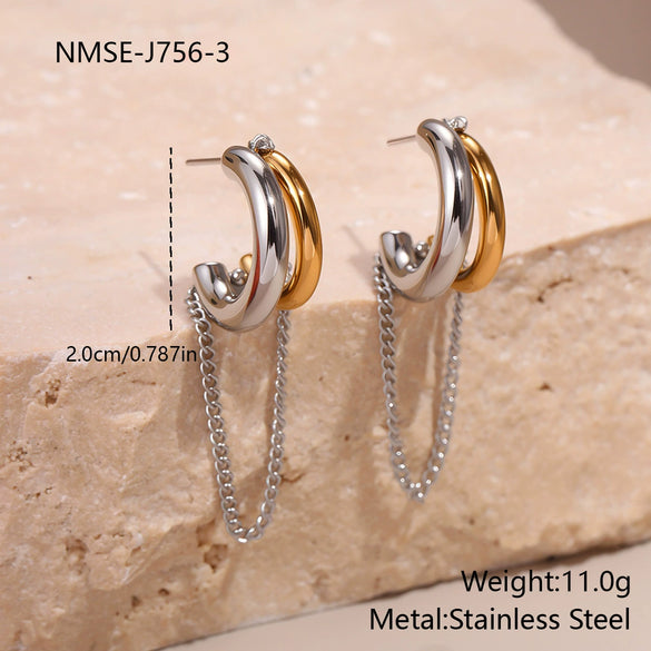 Wholesale Women's Geometric Tassel Stainless Steel Electroplated Gold Earrings Fashion Jewelry