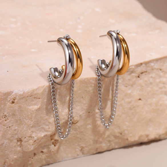 Wholesale Women's Geometric Tassel Stainless Steel Electroplated Gold Earrings Fashion Jewelry