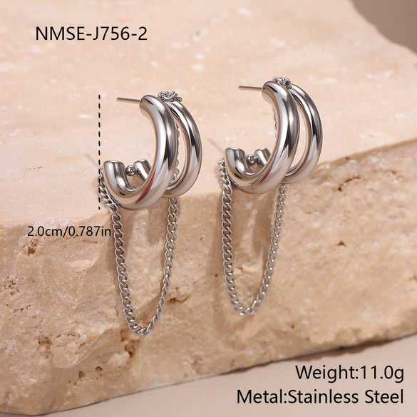 Wholesale Women's Geometric Tassel Stainless Steel Electroplated Gold Earrings Fashion Jewelry