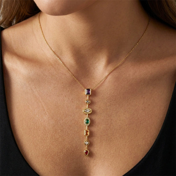 Wholesale Women's Geometric Tassel Titanium Steel Necklace And Earrings With Zircon Inlay Electroplated