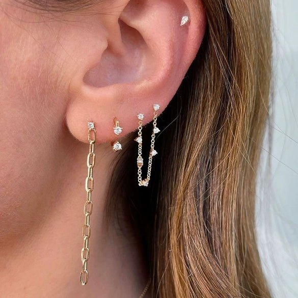 Wholesale Women's Geometric Tassel Zircon Earrings Copper Plated With Real Gold