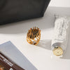 Wholesale Women's Geometric Tiger Eye Stone Stainless Steel Ring With Diamond Inlay And Electroplating