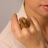 Wholesale Women's Geometric Tiger Eye Stone Stainless Steel Ring With Diamond Inlay And Electroplating