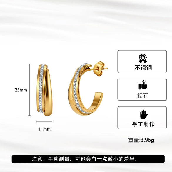 Wholesale Women's Geometric Titanium Steel And 925 Silver Electroplated Earrings With Diamonds