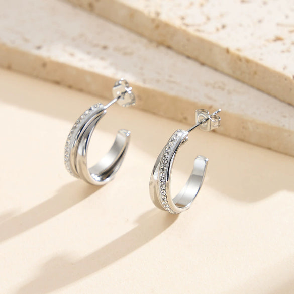 Wholesale Women's Geometric Titanium Steel And 925 Silver Electroplated Earrings With Diamonds