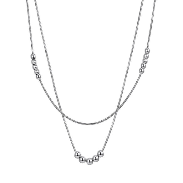 Wholesale Women's Geometric Titanium Steel And Stainless Steel Doublelayered Round Bead Electroplated Calendering Chain Necklace
