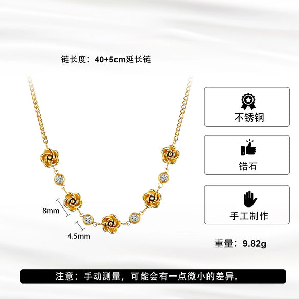 Wholesale Women's Geometric Titanium Steel And Stainless Steel Electroplated Camellia Necklace With Calendering Chain