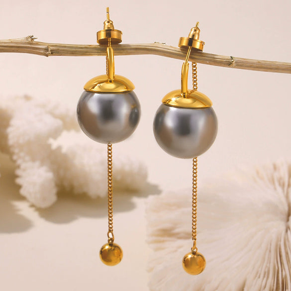 Wholesale Women's Geometric Titanium Steel Electroplated Classic Pearl Earrings