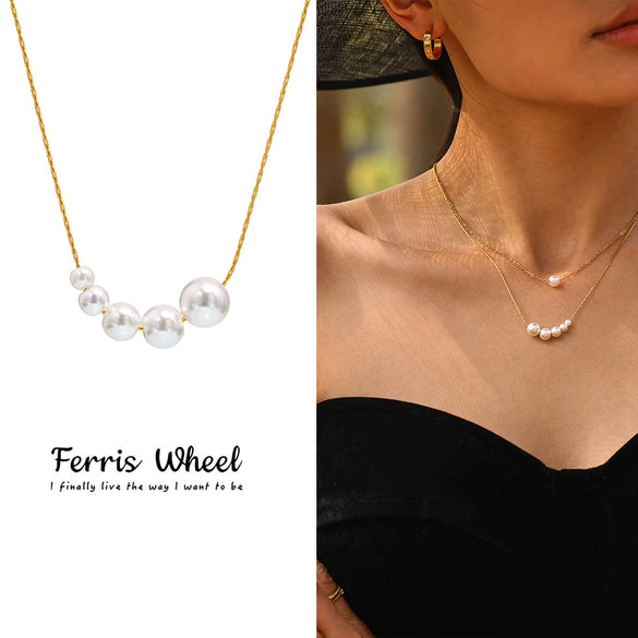 Wholesale Women's Geometric Titanium Steel Electroplated Five Bead Clavicle Necklace