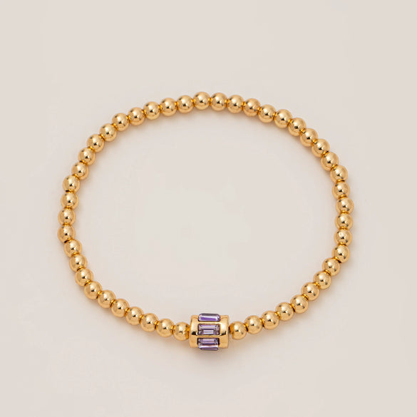 Wholesale Women's Geometric Titanium Steel Electroplated Gold Beads Birthstone Zircon Beaded Bracelet