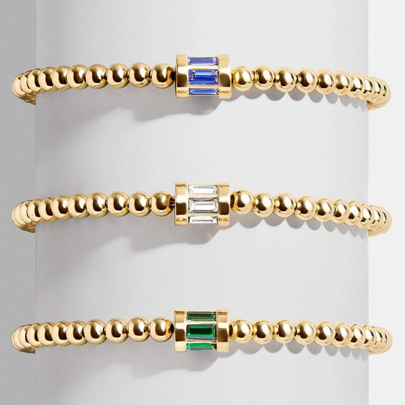 Wholesale Women's Geometric Titanium Steel Electroplated Gold Beads Birthstone Zircon Beaded Bracelet