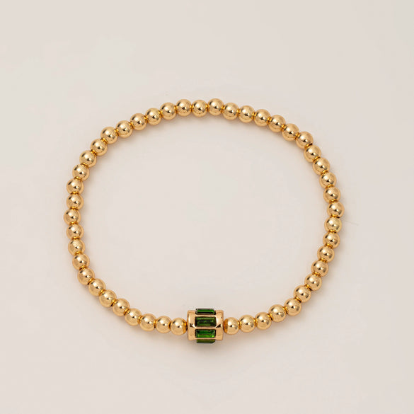 Wholesale Women's Geometric Titanium Steel Electroplated Gold Beads Birthstone Zircon Beaded Bracelet